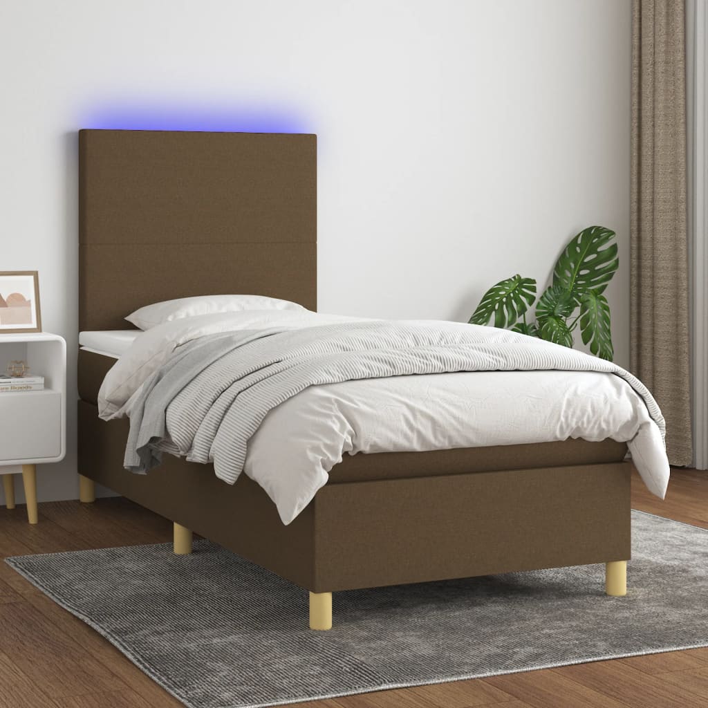 Sommier à lattes de lit et matelas et LED Marron foncé 90x190cm - XIOS
