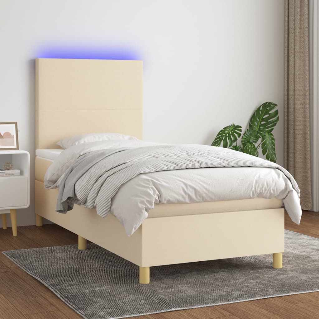 Sommier à lattes de lit et matelas et LED Crème 100x200cm Tissu - XIOS