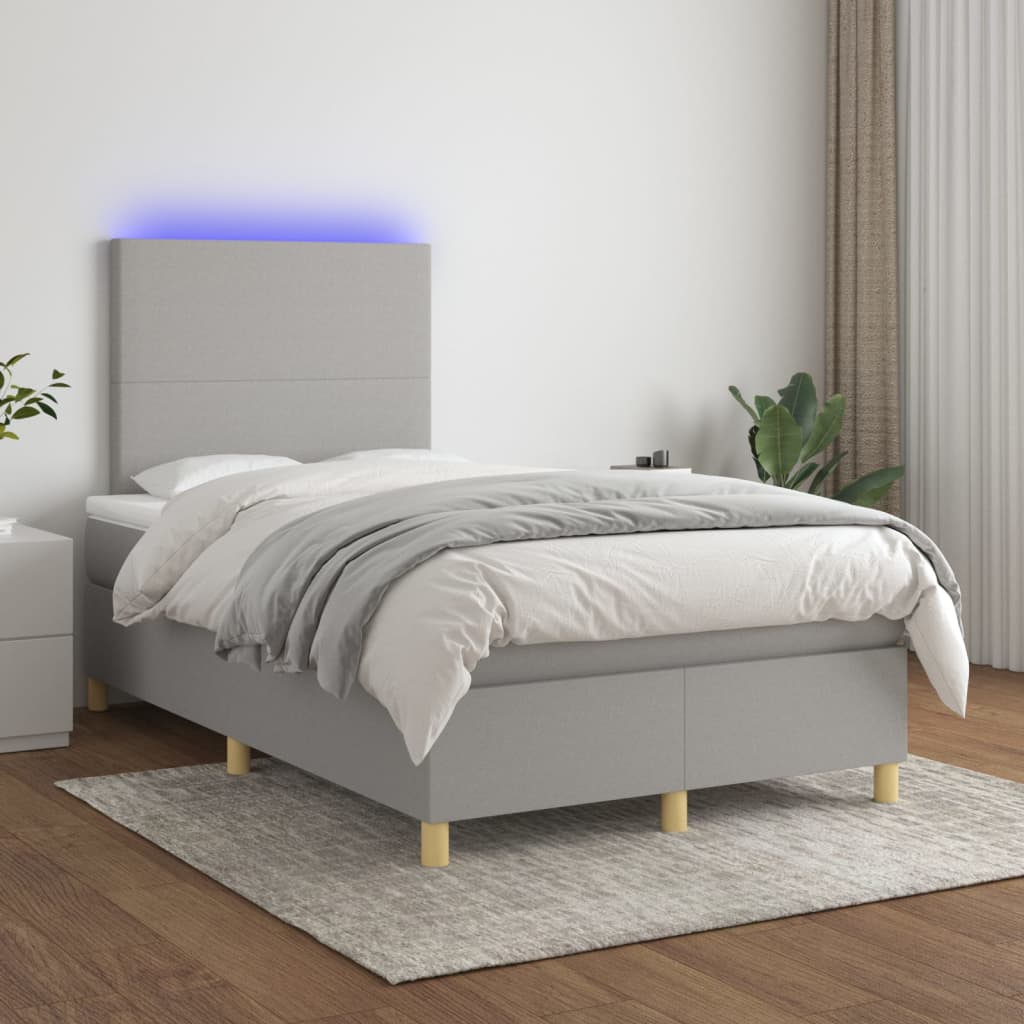 Sommier à lattes de lit et matelas et LED Gris clair 120x200 cm - XIOS