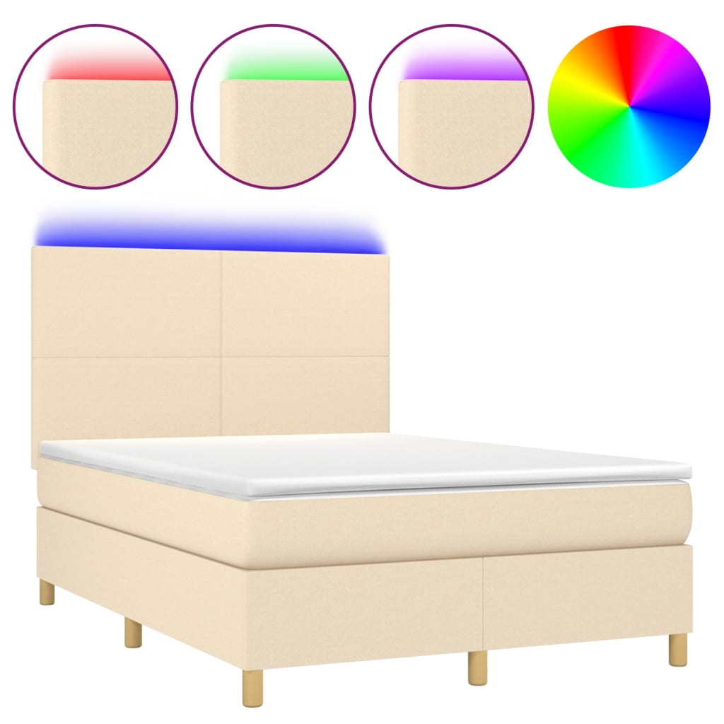 Sommier à lattes de lit et matelas et LED Crème 140x190cm Tissu - XIOS
