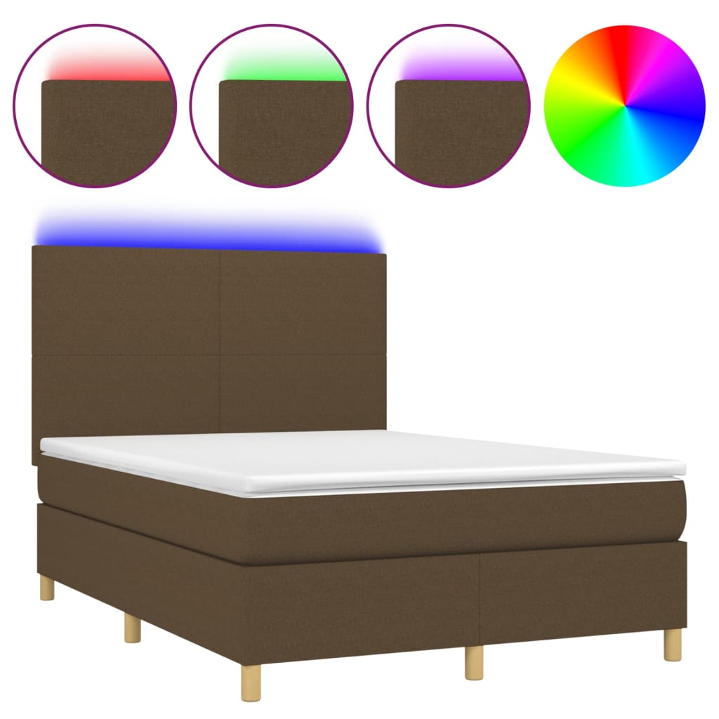 Sommier à lattes de lit matelas et LED Marron foncé 140x200 cm - XIOS