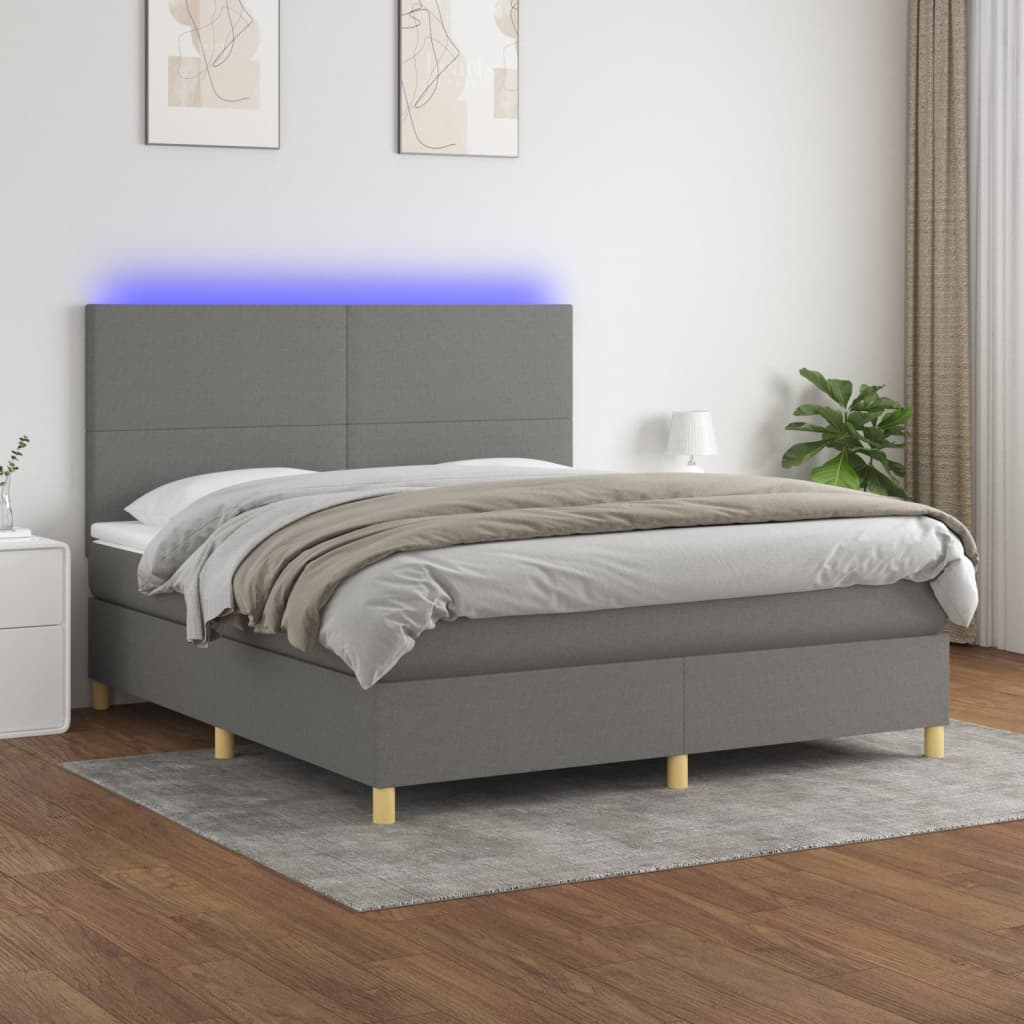Sommier à lattes de lit et matelas et LED Gris foncé 160x200 cm - XIOS