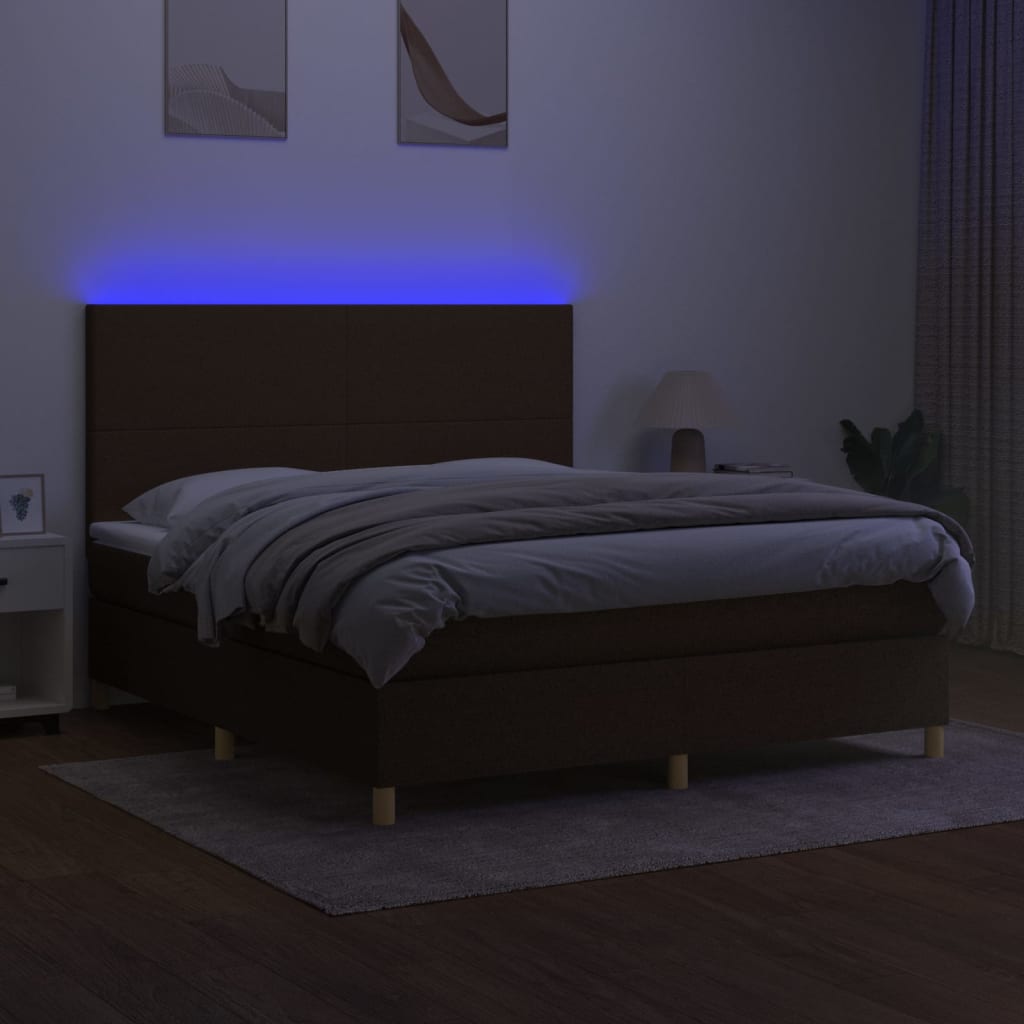 Sommier à lattes de lit matelas et LED Marron foncé 160x200 cm - XIOS