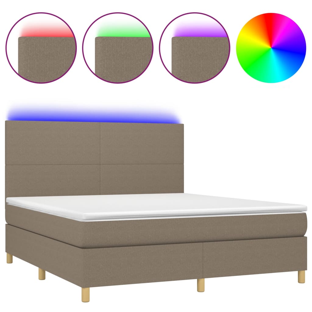 Sommier à lattes de lit et matelas et LED Taupe 160x200cm Tissu - XIOS