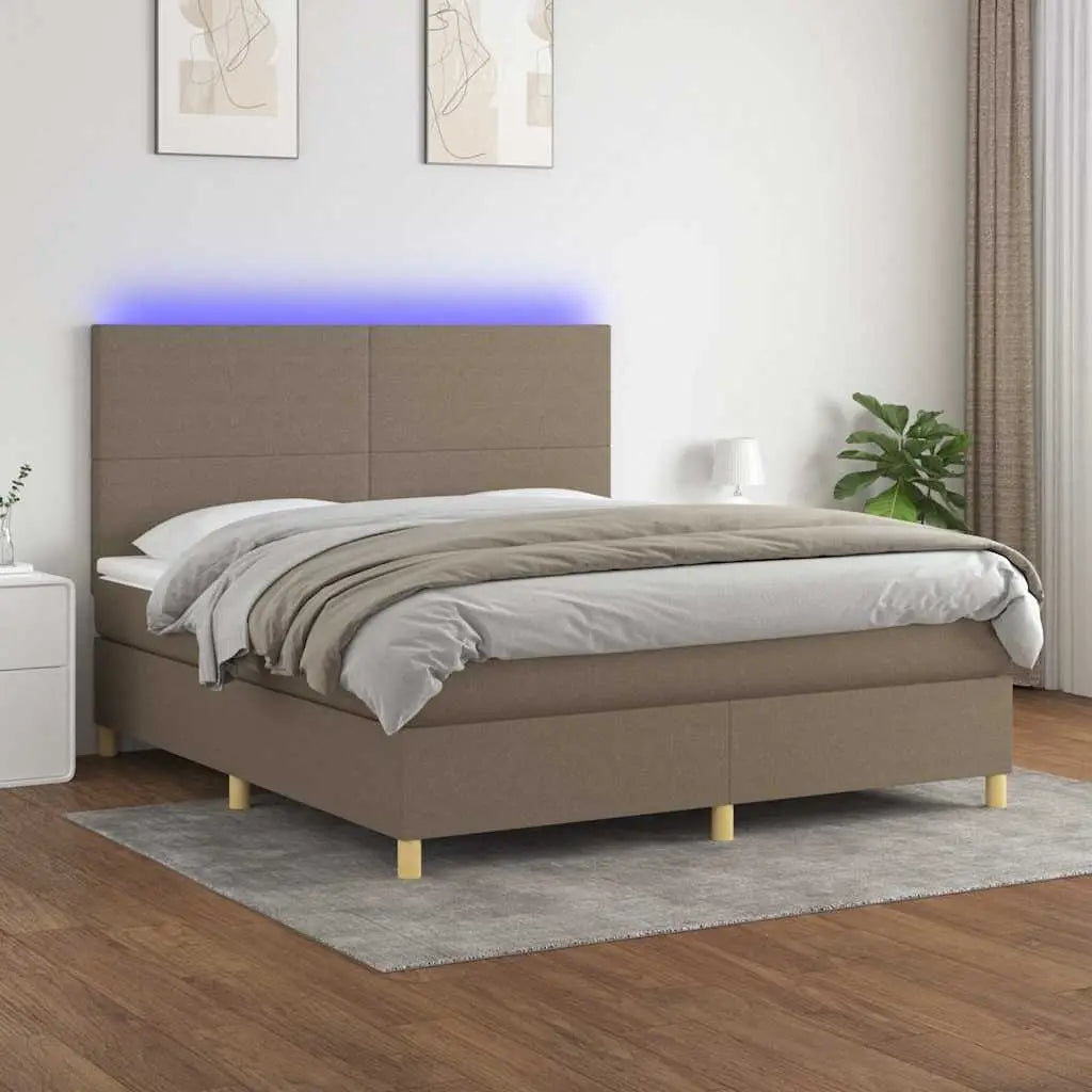 Sommier à lattes de lit et matelas et LED Taupe 160x200cm Tissu - XIOS