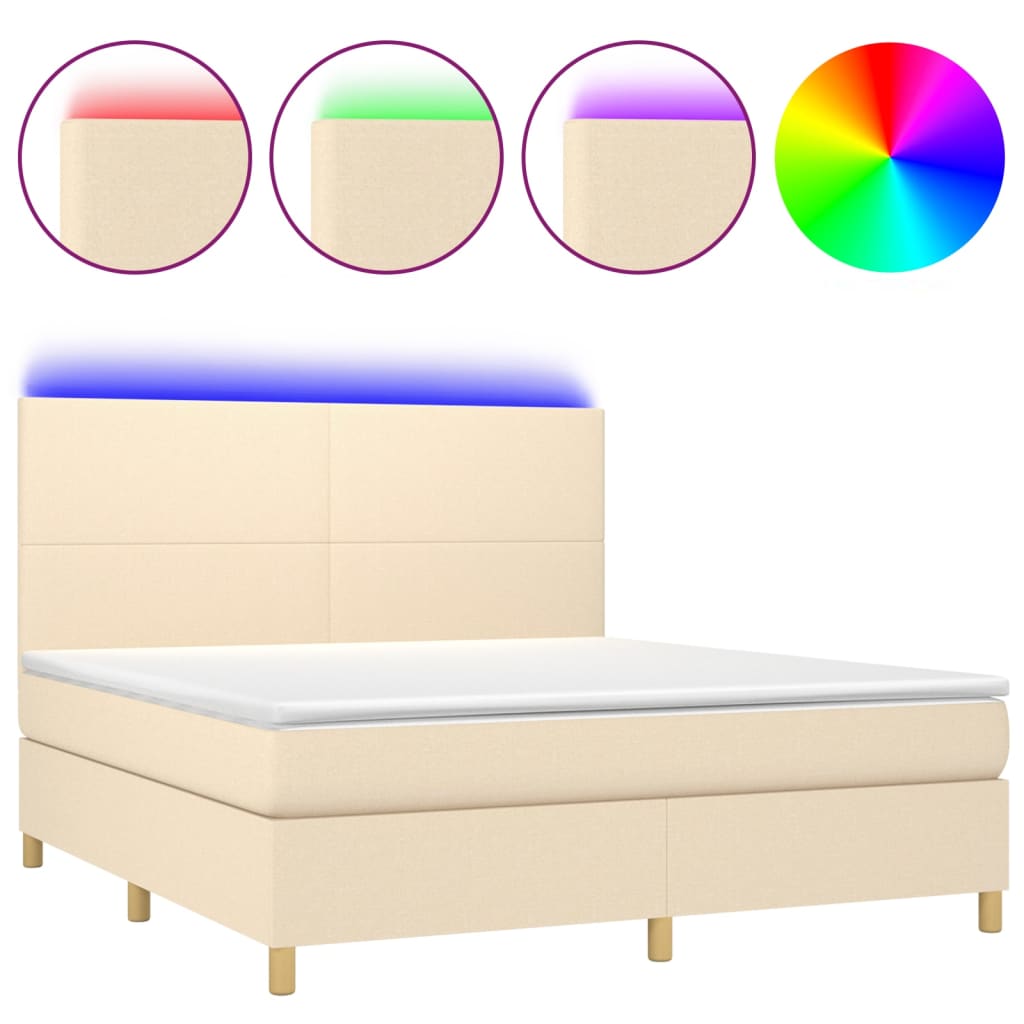 Sommier à lattes de lit et matelas et LED Crème 160x200cm Tissu - XIOS