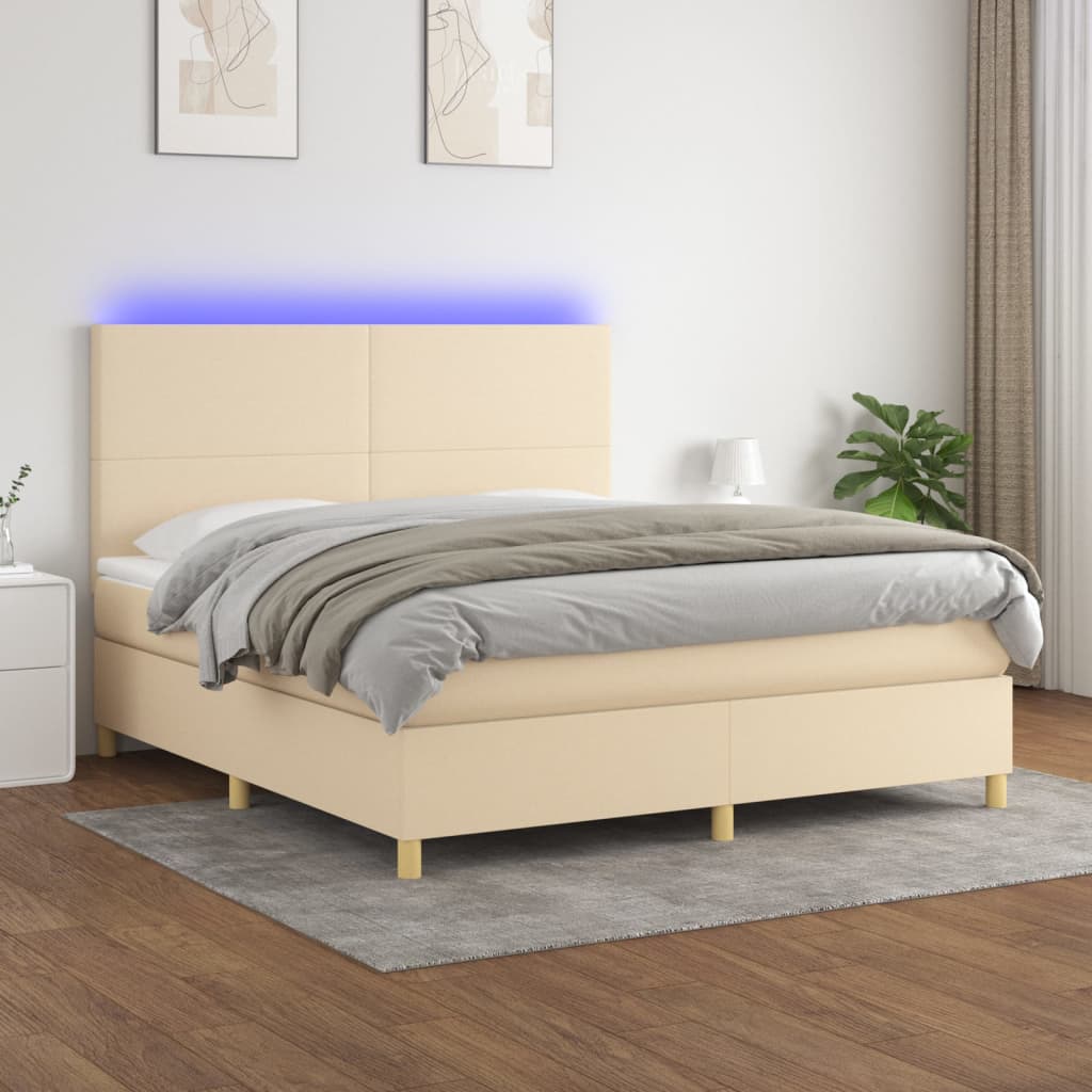 Sommier à lattes de lit et matelas et LED Crème 160x200cm Tissu - XIOS