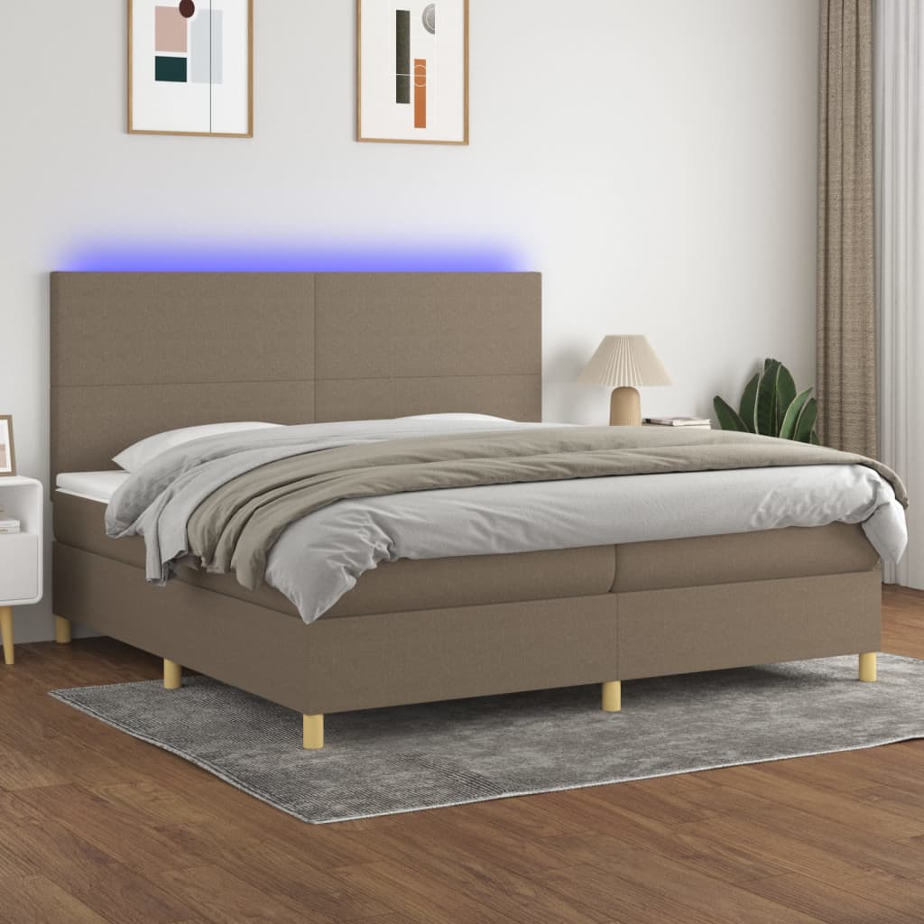 Sommier à lattes de lit et matelas et LED Taupe 200x200cm Tissu - XIOS