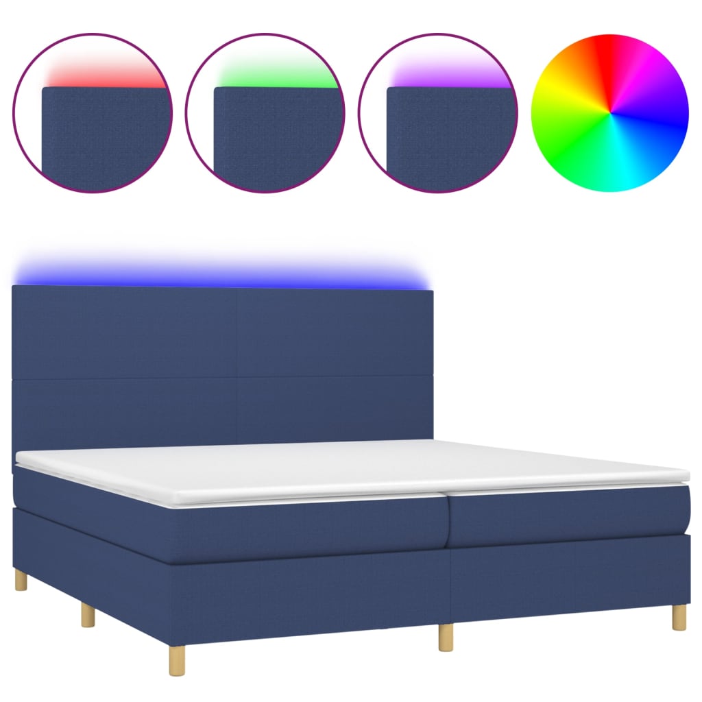 Sommier à lattes de lit et matelas et LED Bleu 200x200 cm Tissu - XIOS