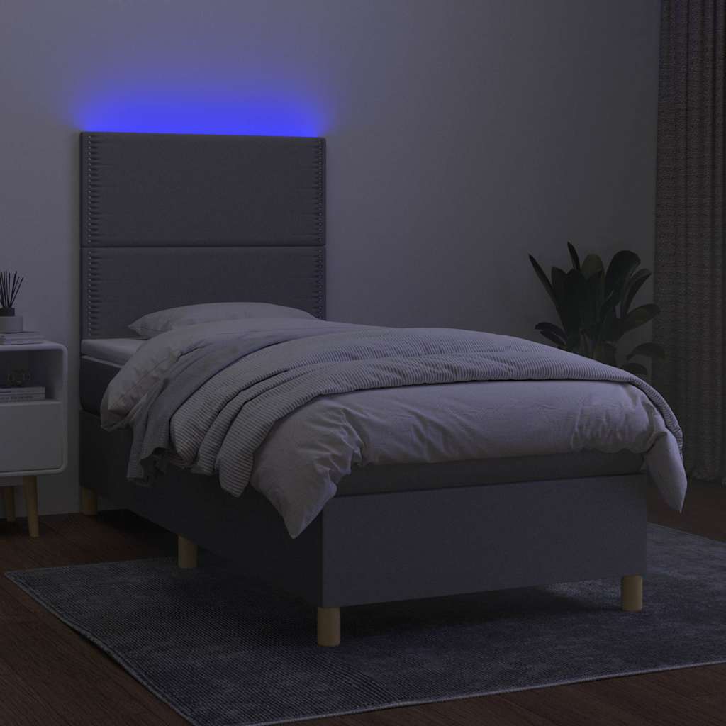 Sommier à lattes de lit avec matelas et LED Gris clair 90x190cm