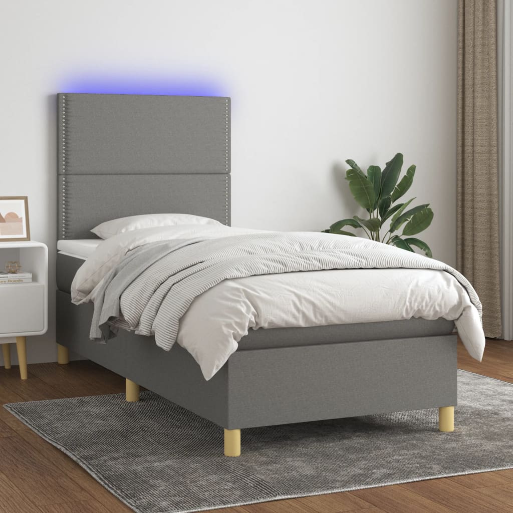 Sommier à lattes de lit avec matelas et LED Gris foncé 90x190cm - XIOS