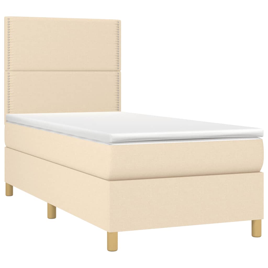 Sommier à lattes de lit et matelas et LED Crème 90x190 cm Tissu - XIOS