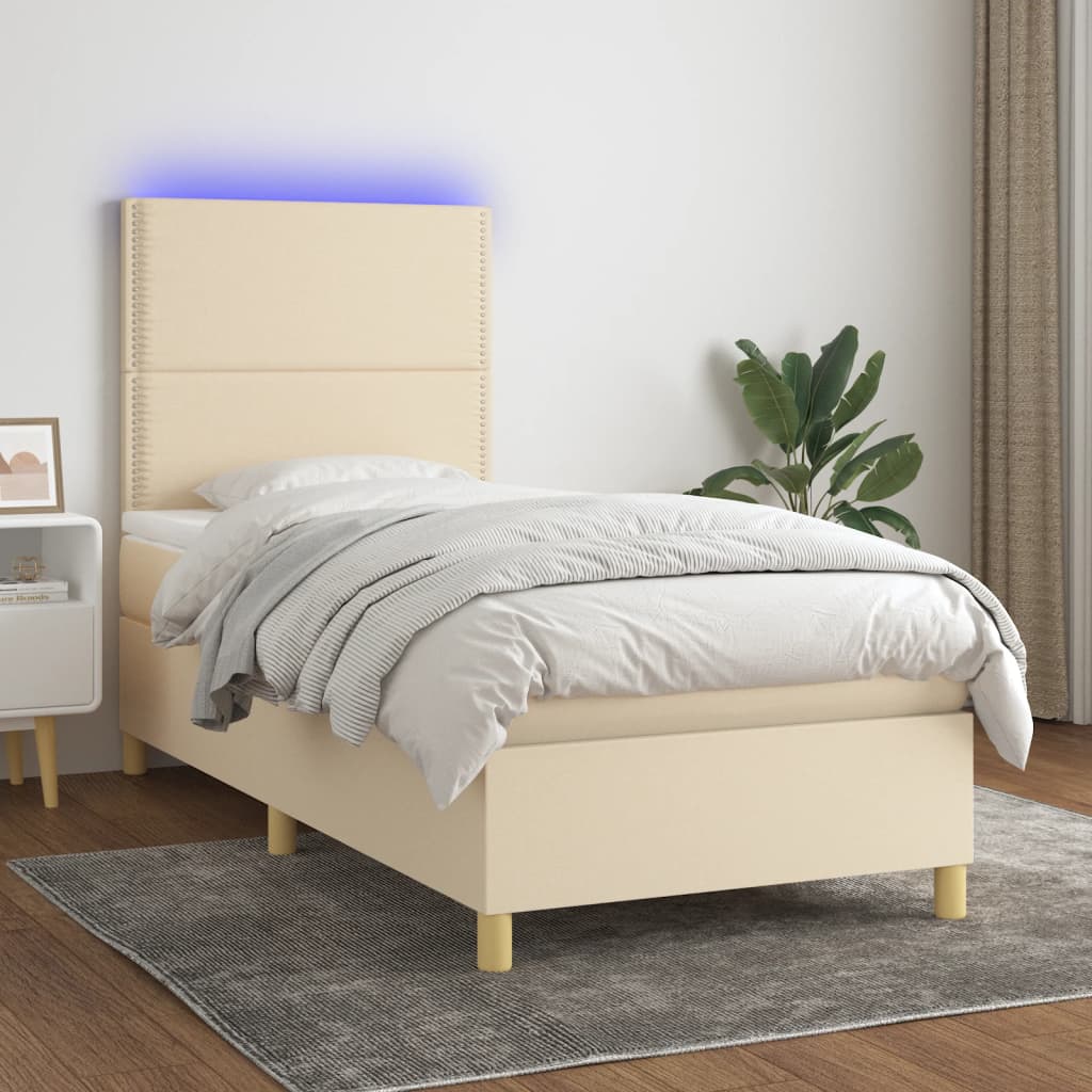 Sommier à lattes de lit et matelas et LED Crème 90x190 cm Tissu - XIOS