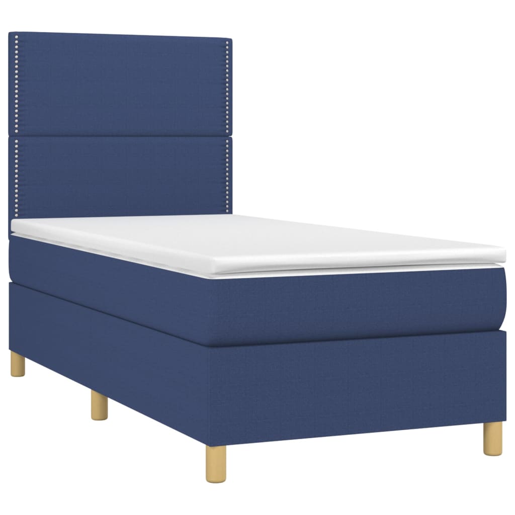 Sommier à lattes de lit avec matelas et LED Bleu 90x200cm Tissu - XIOS