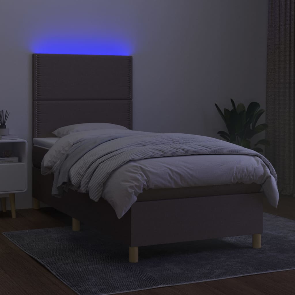 Sommier à lattes de lit et matelas et LED Taupe 100x200cm Tissu - XIOS
