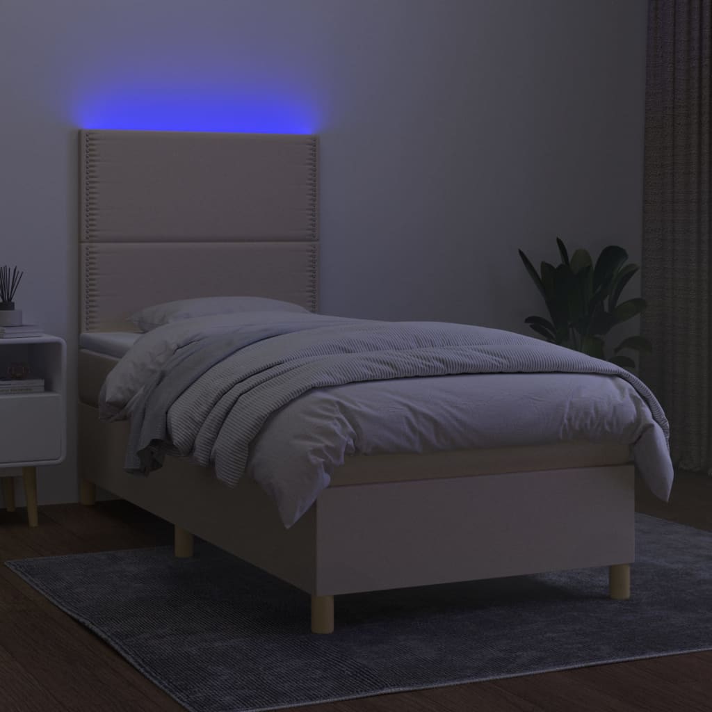 Sommier à lattes de lit et matelas et LED Crème 100x200cm Tissu - XIOS