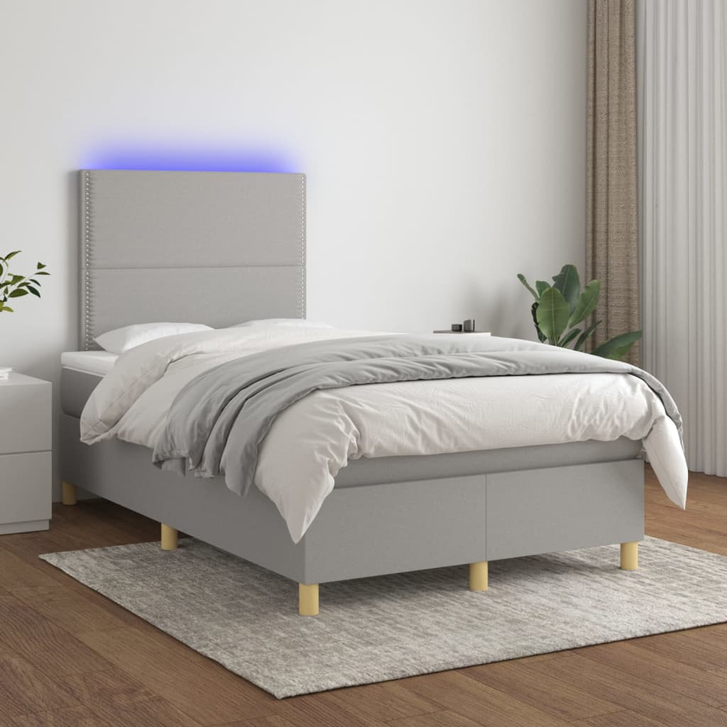 Sommier à lattes de lit et matelas et LED Gris clair 120x200 cm - XIOS