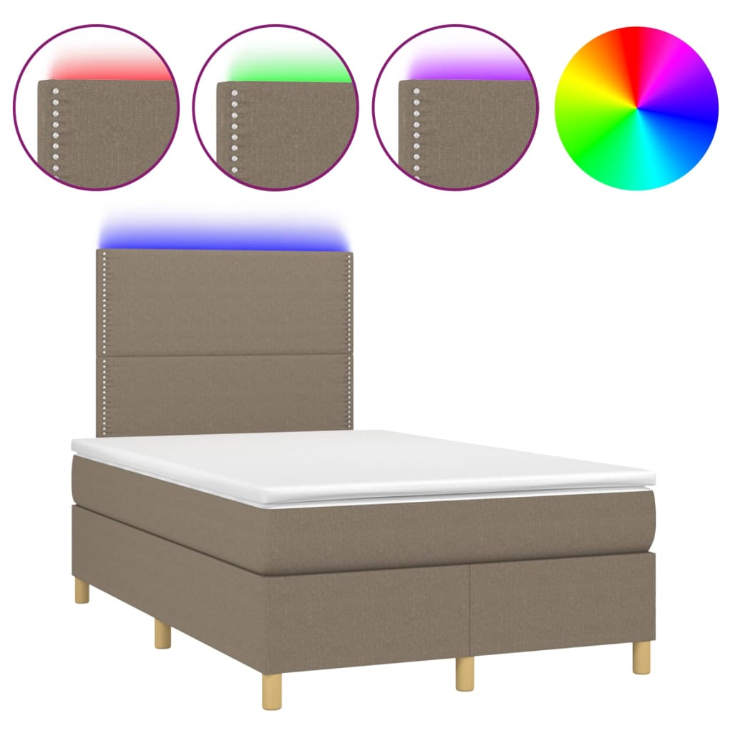 Sommier à lattes de lit et matelas et LED Taupe 120x200cm Tissu - XIOS