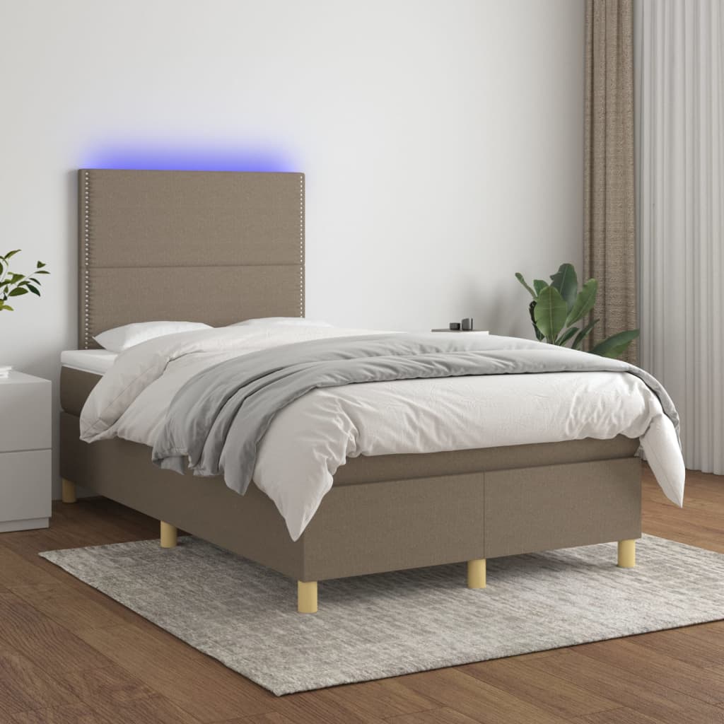 Sommier à lattes de lit et matelas et LED Taupe 120x200cm Tissu - XIOS