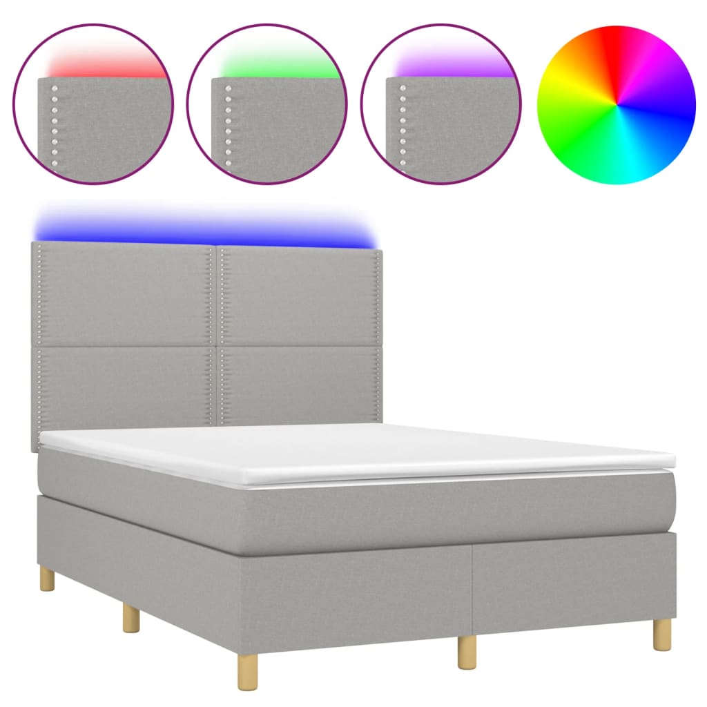 Sommier à lattes de lit et matelas et LED Gris clair 140x190 cm - XIOS