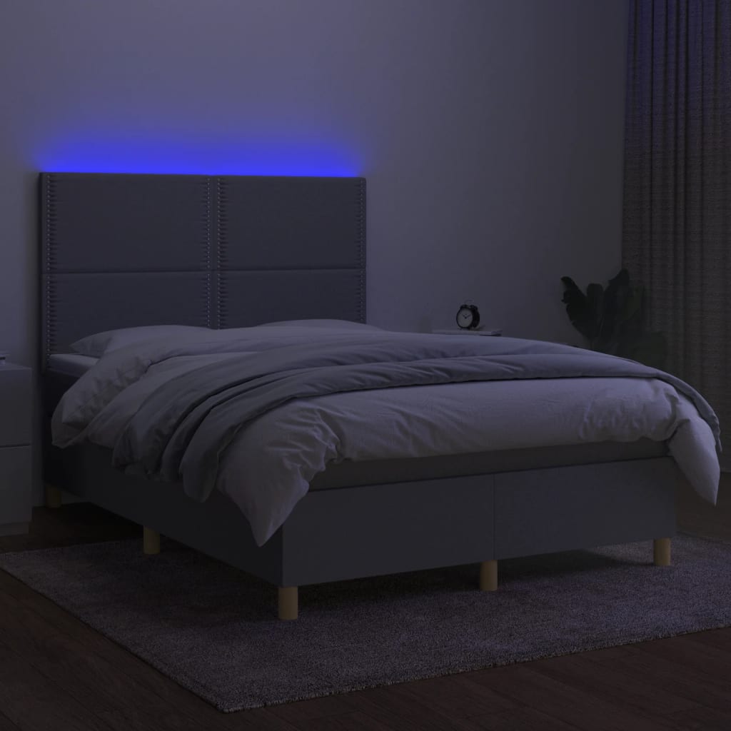 Sommier à lattes de lit et matelas et LED Gris clair 140x190 cm - XIOS