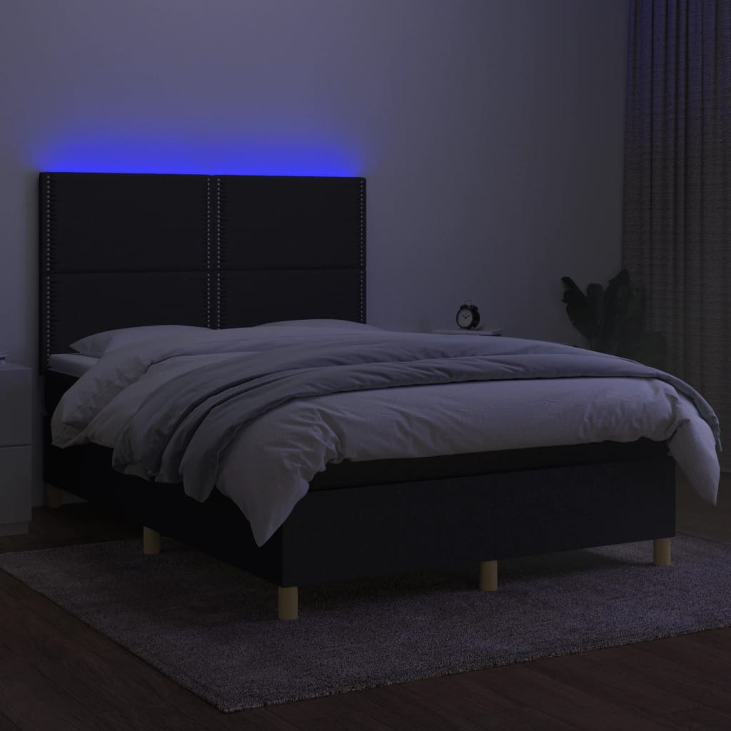 Sommier à lattes de lit et matelas et LED Noir 140x190 cm Tissu - XIOS