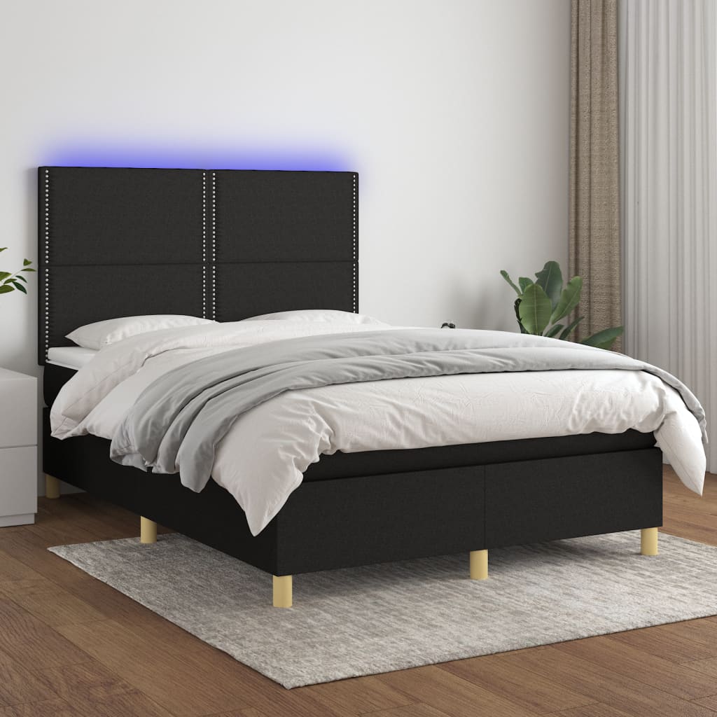 Sommier à lattes de lit et matelas et LED Noir 140x190 cm Tissu - XIOS