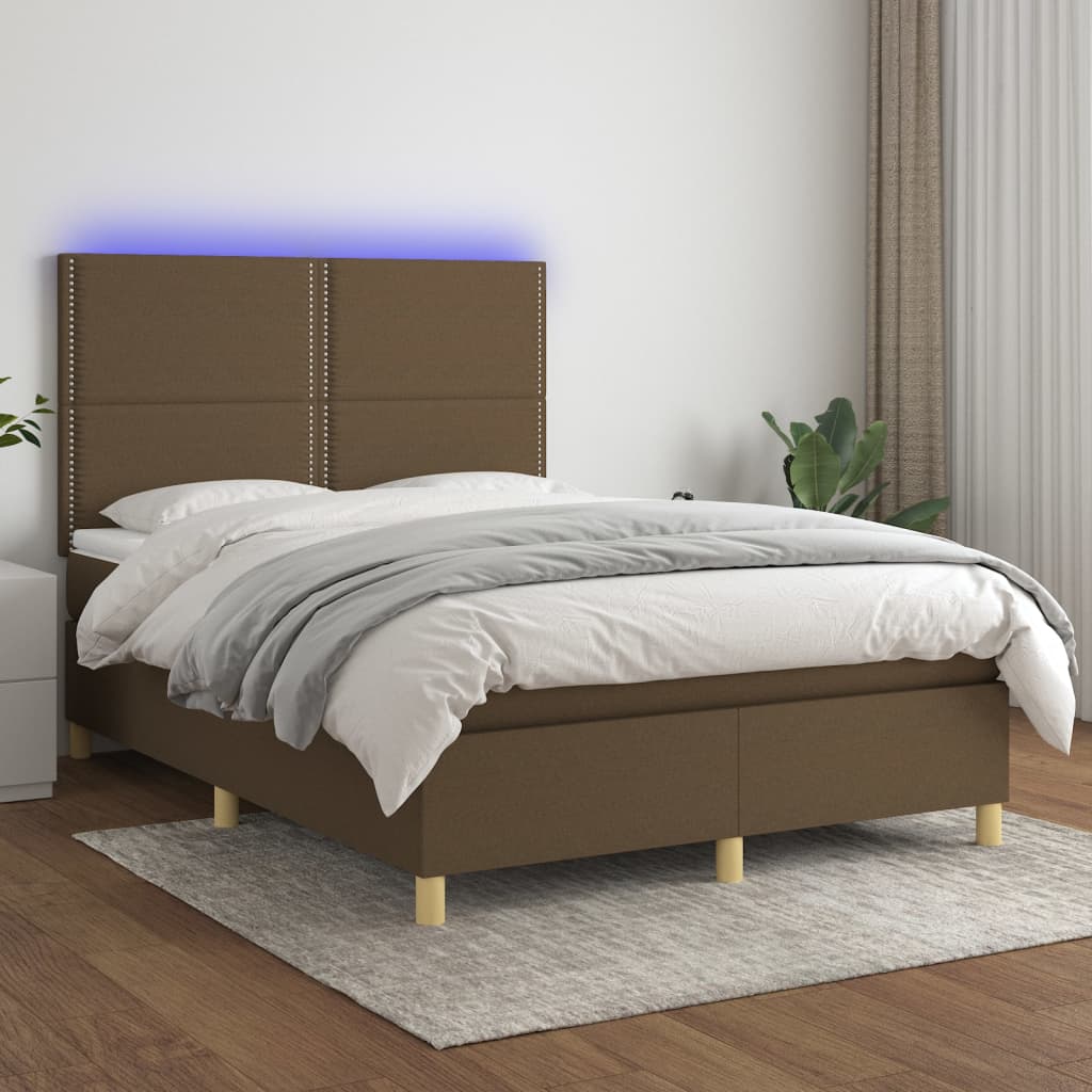 Sommier à lattes de lit matelas et LED Marron foncé 140x190 cm - XIOS