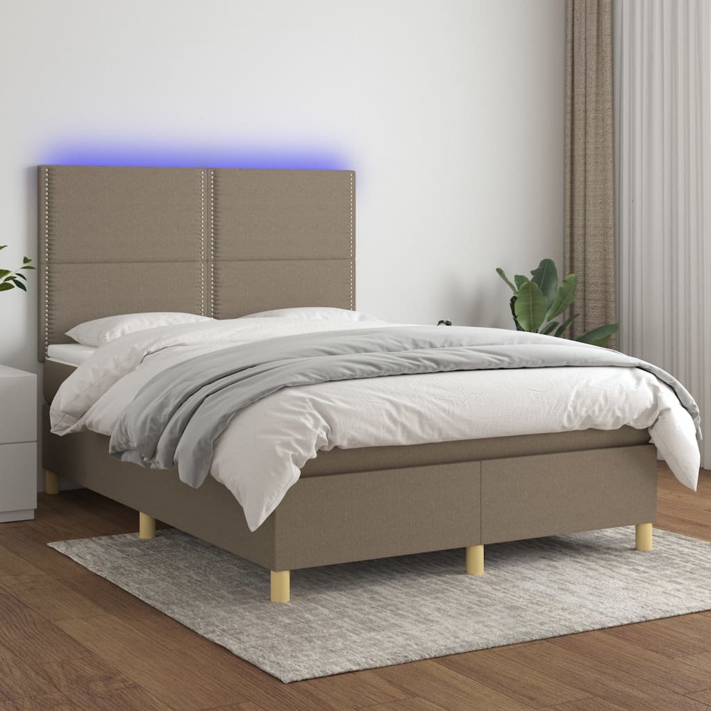 Sommier à lattes de lit et matelas et LED Taupe 140x190cm Tissu - XIOS