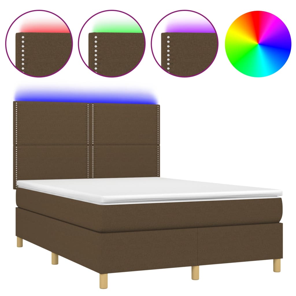 Sommier à lattes de lit matelas et LED Marron foncé 140x200 cm - XIOS