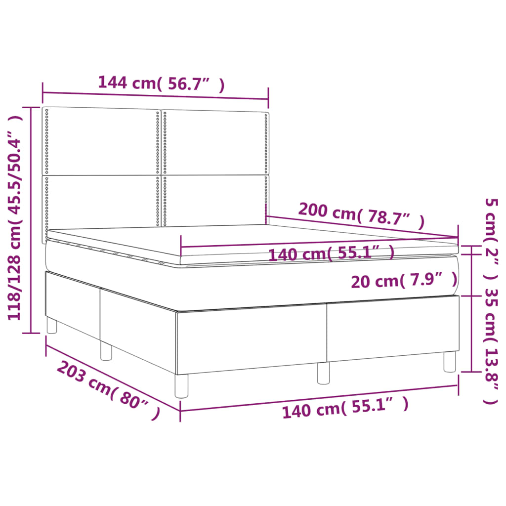 Sommier à lattes de lit et matelas et LED Taupe 140x200cm Tissu - XIOS