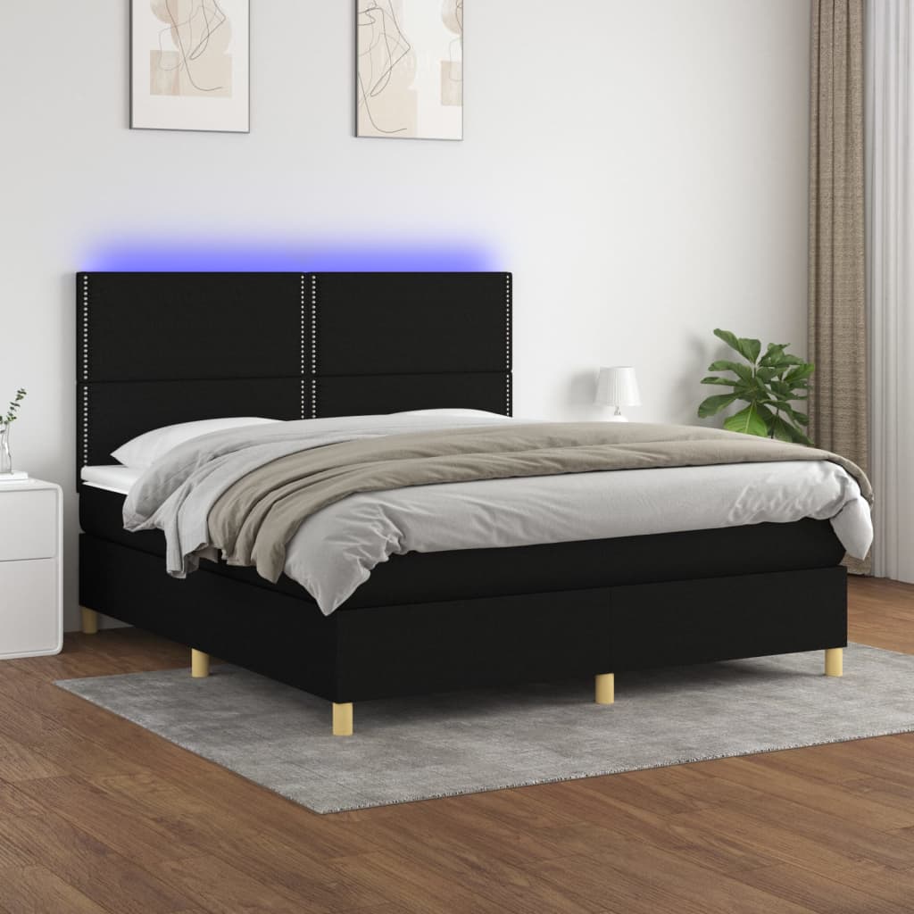 Sommier à lattes de lit et matelas et LED Noir 160x200 cm Tissu - XIOS