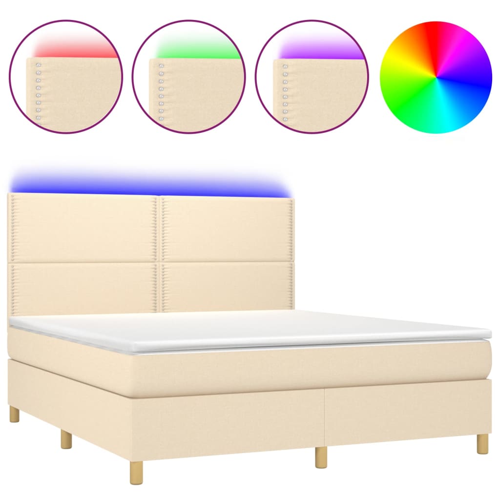Sommier à lattes de lit et matelas et LED Crème 180x200cm Tissu - XIOS
