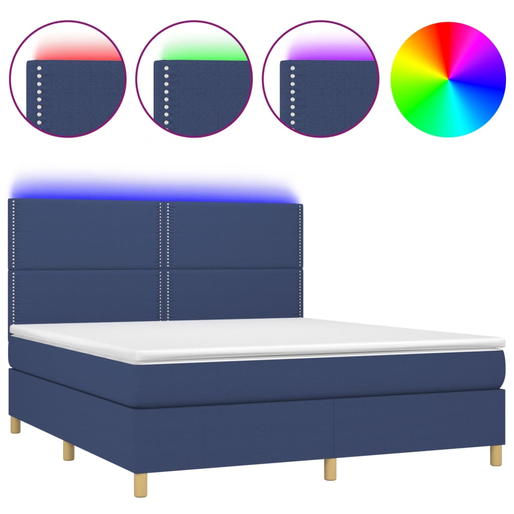 Sommier à lattes de lit et matelas et LED Bleu 180x200 cm Tissu - XIOS