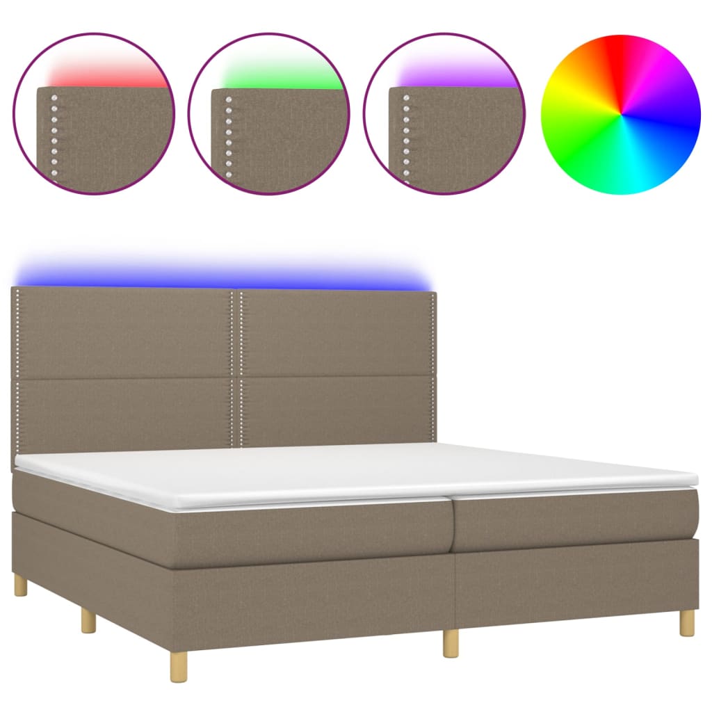 Sommier à lattes de lit et matelas et LED Taupe 200x200cm Tissu - XIOS