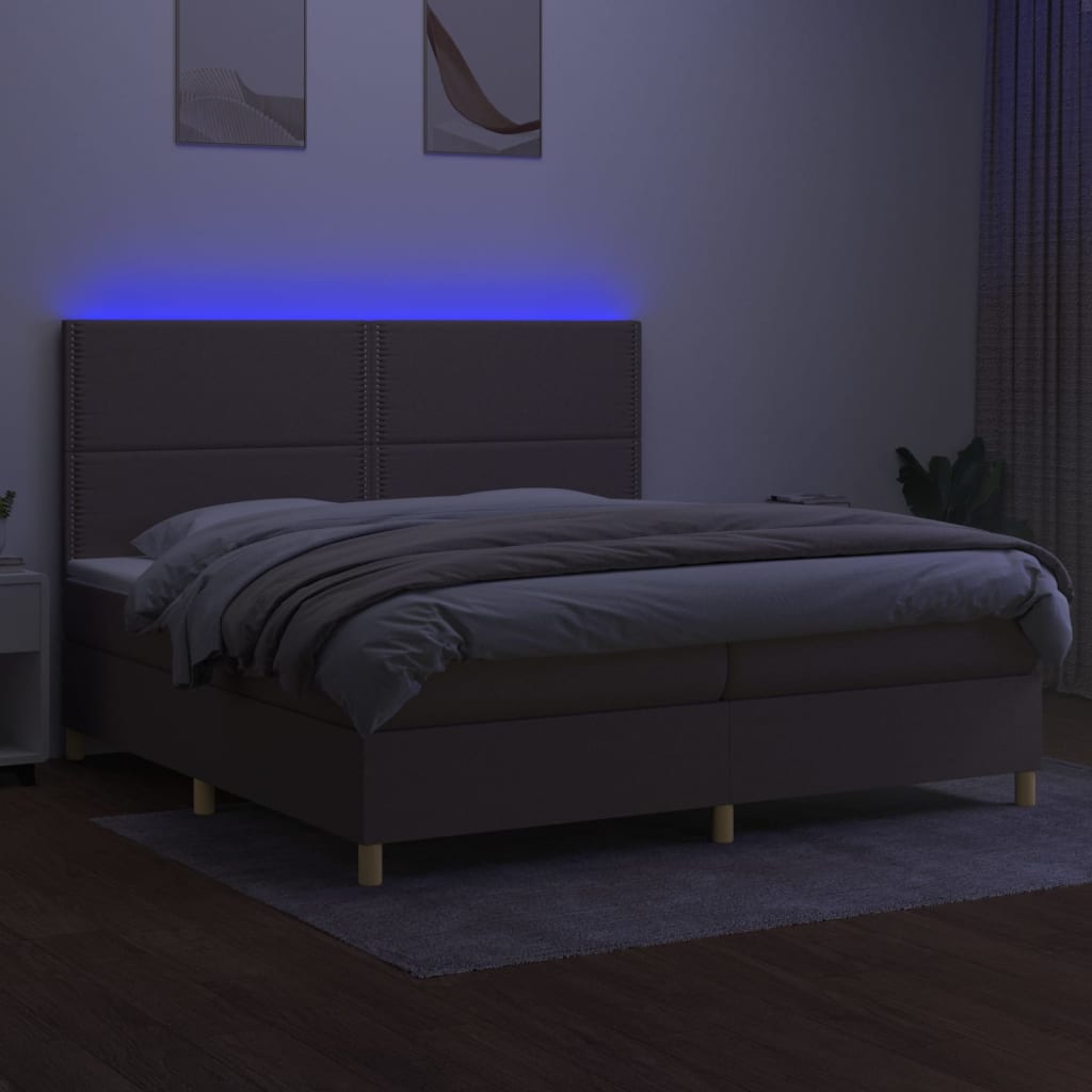 Sommier à lattes de lit et matelas et LED Taupe 200x200cm Tissu - XIOS