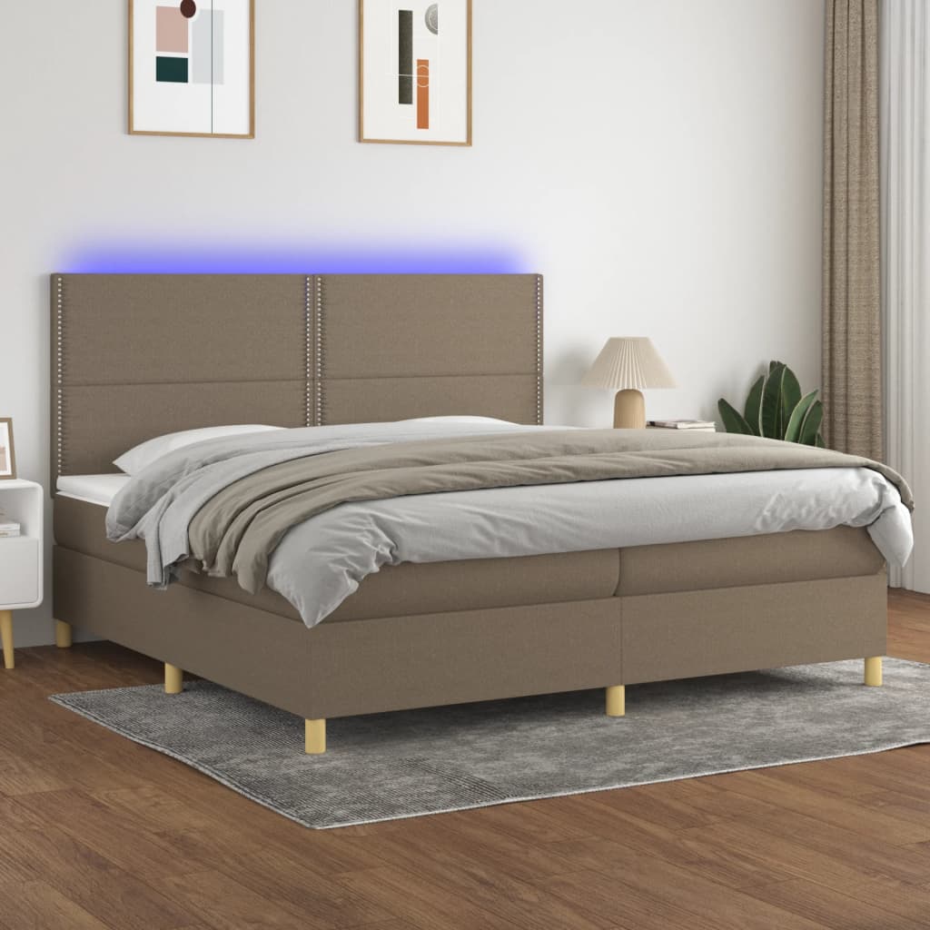 Sommier à lattes de lit et matelas et LED Taupe 200x200cm Tissu - XIOS