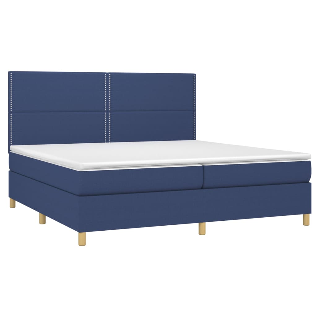 Sommier à lattes de lit et matelas et LED Bleu 200x200 cm Tissu - XIOS