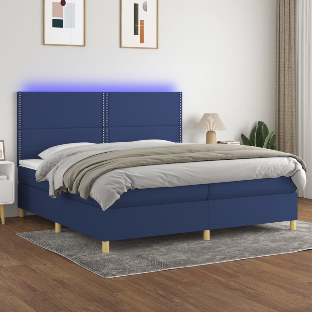 Sommier à lattes de lit et matelas et LED Bleu 200x200 cm Tissu - XIOS