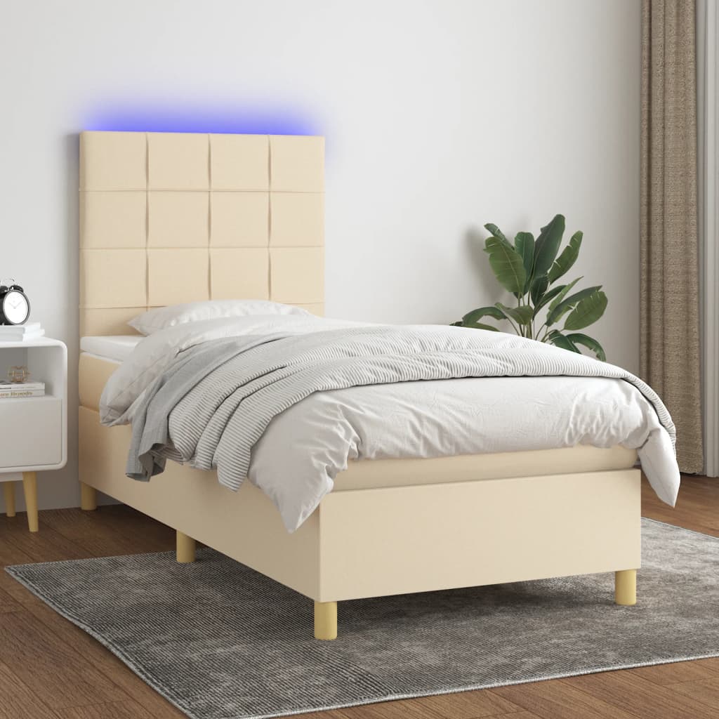 Sommier à lattes de lit et matelas et LED Crème 80x200cm Tissu - XIOS