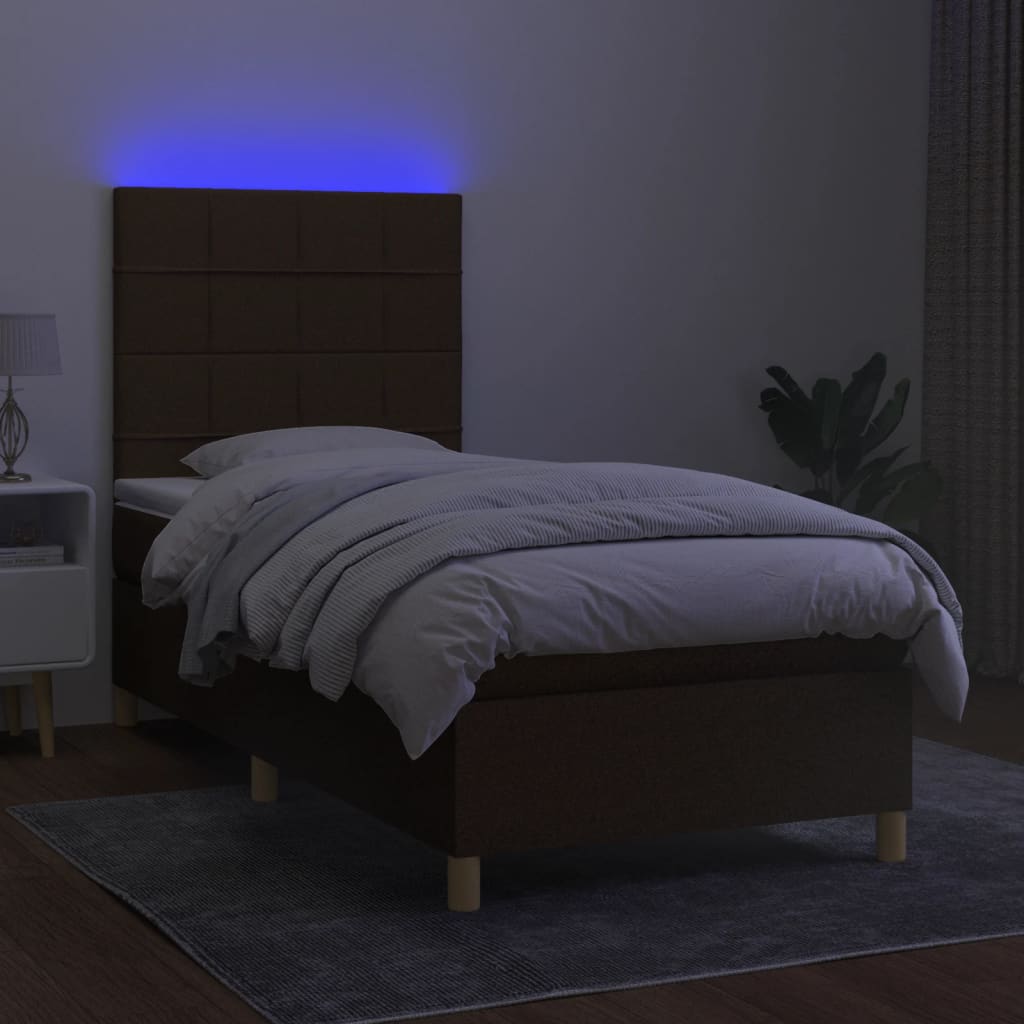 Sommier à lattes de lit et matelas et LED Marron foncé 90x190cm - XIOS