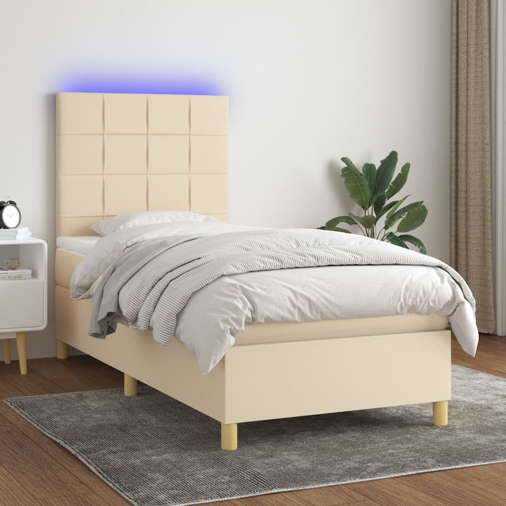 Sommier à lattes de lit et matelas et LED Crème 90x190 cm Tissu - XIOS