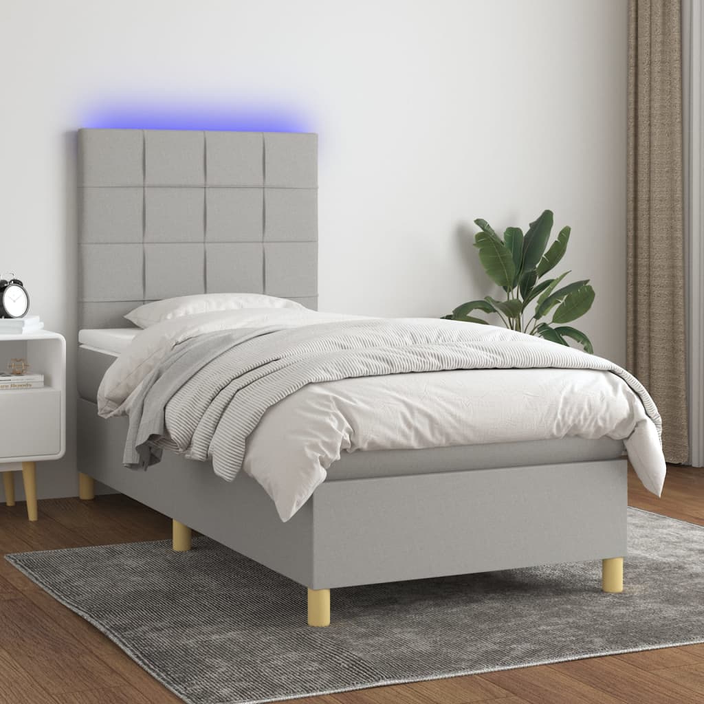 Sommier à lattes de lit et matelas et LED Gris clair 90x200 cm - XIOS