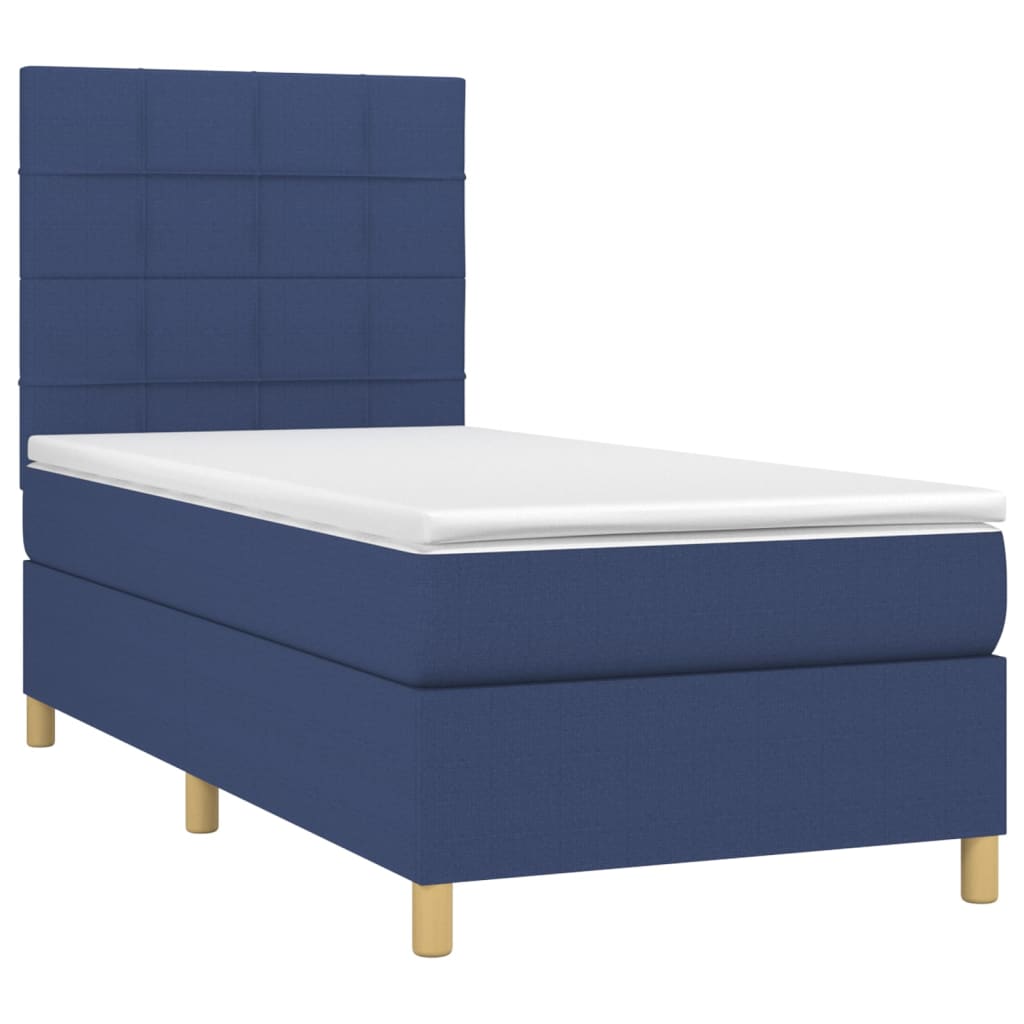 Sommier à lattes de lit et matelas et LED Bleu 90x200 cm Tissu - XIOS