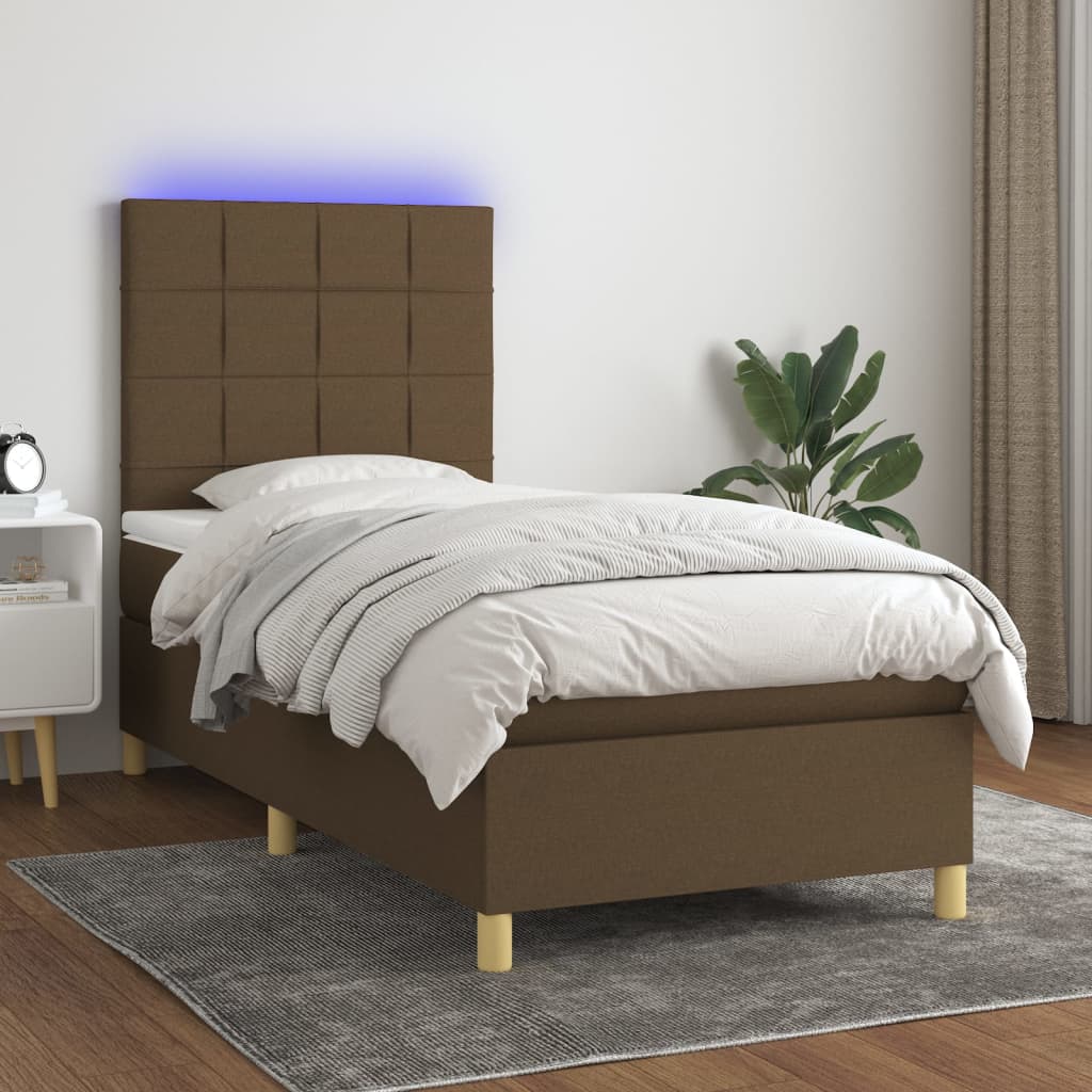 Sommier à lattes de lit matelas et LED Marron foncé 100x200 cm - XIOS