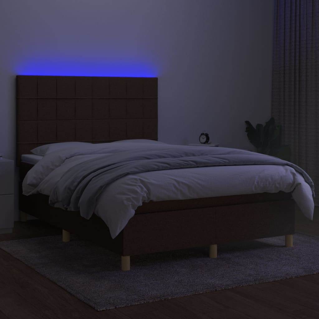 Sommier à lattes de lit matelas et LED Marron foncé 140x190 cm - XIOS