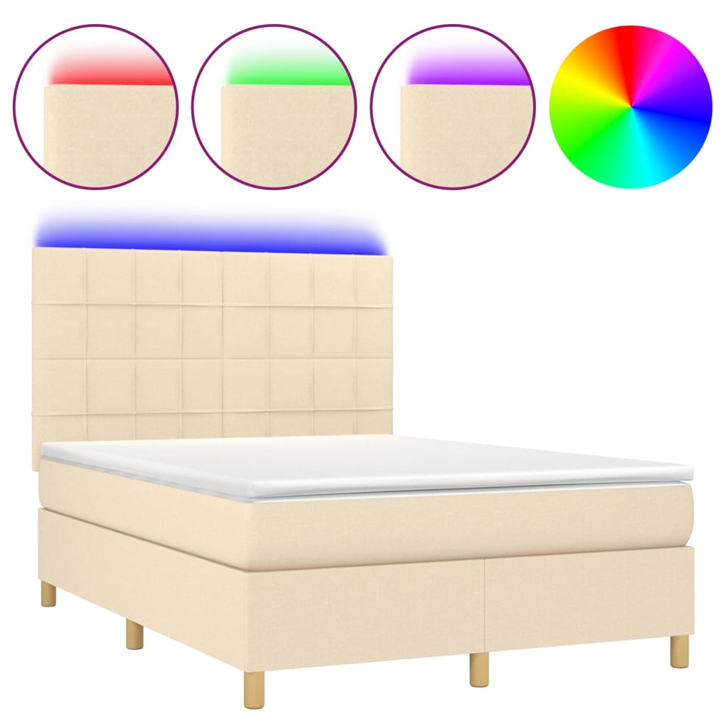 Sommier à lattes de lit et matelas et LED Crème 140x190cm Tissu - XIOS