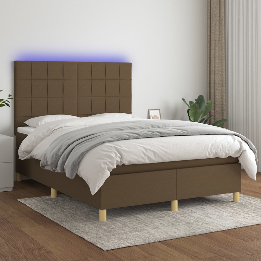 Sommier à lattes de lit matelas et LED Marron foncé 140x200 cm - XIOS