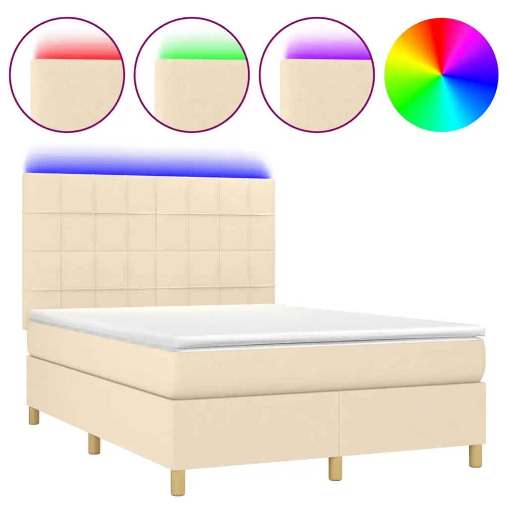 Sommier à lattes de lit et matelas et LED Crème 140x200cm Tissu - XIOS