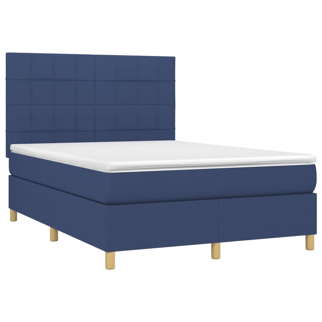 Sommier à lattes de lit et matelas et LED Bleu 140x200 cm Tissu - XIOS